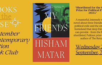 banner of contemporary book club for My Friends by Hisham Matar on September 25th