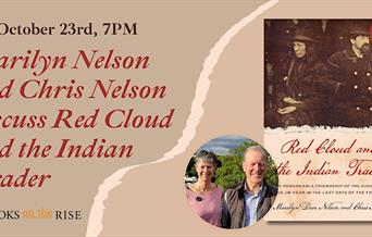 picture of event banner Red Cloud and the Indian Trader - book cover and picture of writers Chris and Marilyn Nelson