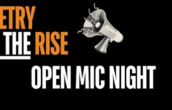 Image of POETRY OPEN MIC on black background with megaphone