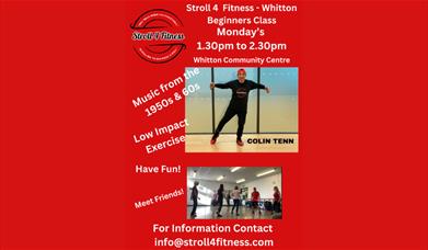 Poster showing dancers dancing a line dance style class to 1950s music