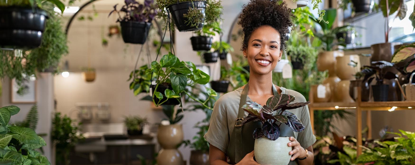 An image of a lady holding a plant
