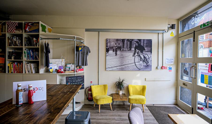 bike, chairs, interior  of la ciclista