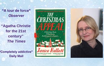 Photo of the book cover "The Christmas Appeal" with the photo of the author on the right side and newspaper quotes on the left:. Quotes read: A tour t