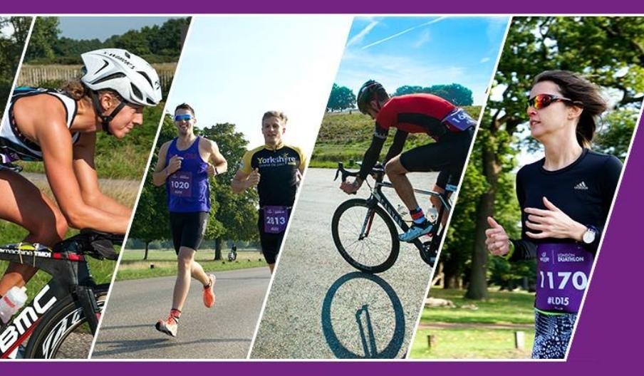 A collage picture of contestants in the London Duathlon