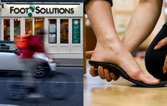 Outside shot of foot solutions and image of customer
