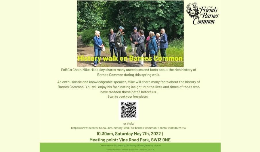 History Walk on Barnes Common with Mike Hildesley. Join Mike as he shares many anecdotes and his knowledge of the Common.