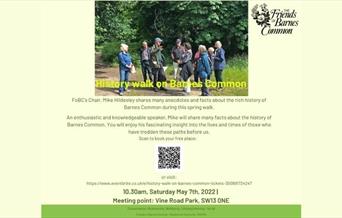 History Walk on Barnes Common with Mike Hildesley. Join Mike as he shares many anecdotes and his knowledge of the Common.
