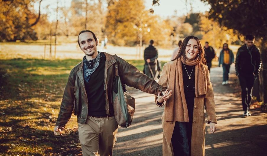 Couple walking in Richmond Park