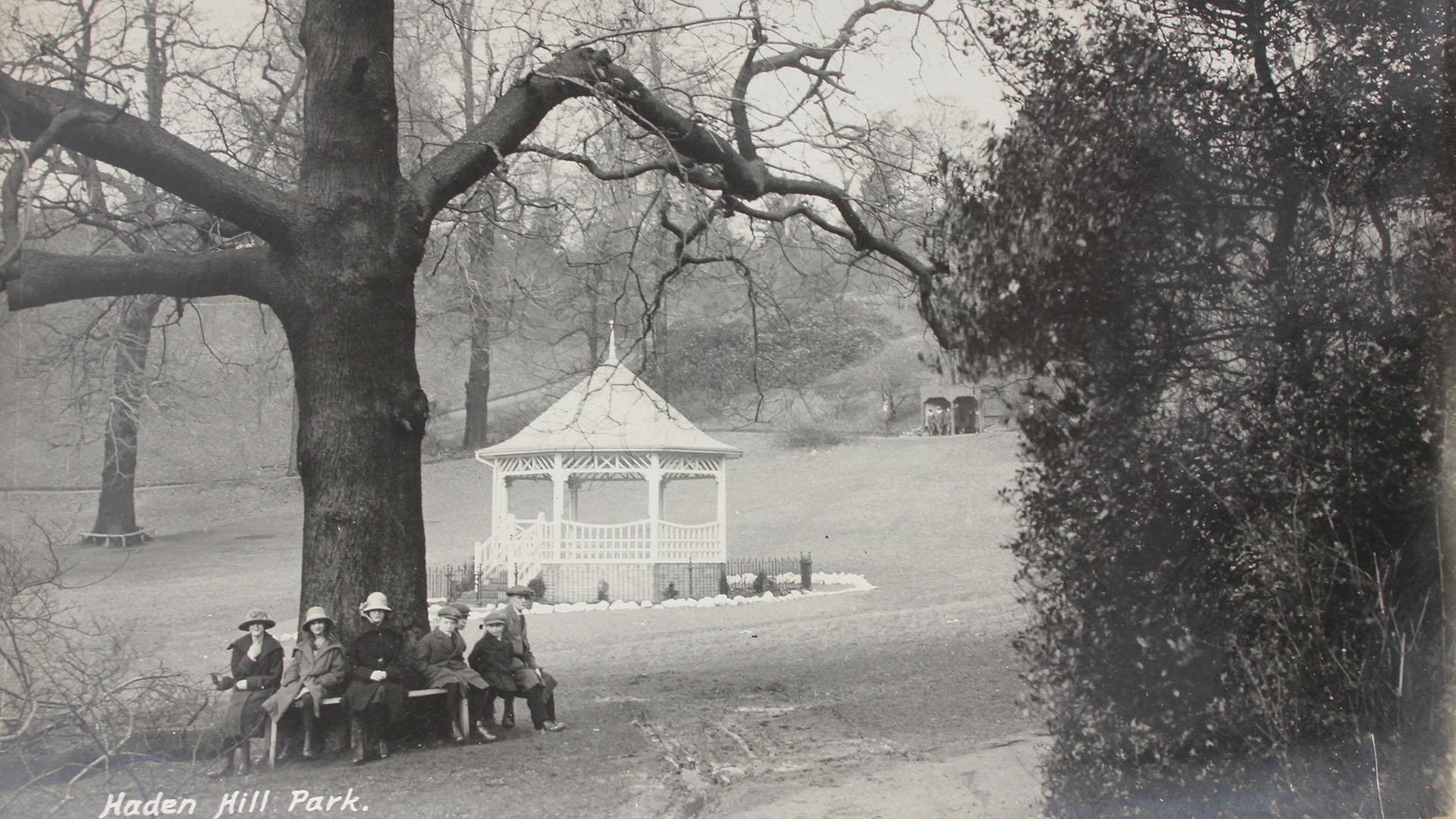 Haden Hill Park bandstand with people