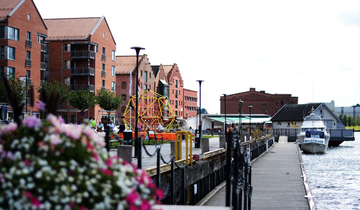 Langbryggene guest harbor in the center of Skien