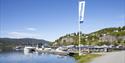 Gjestehavnen ved Bystranda og Nesøya Marina, i Notodden. Foto