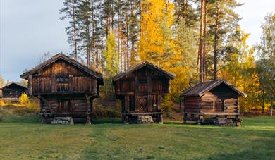 the storehouses at Kviteseid village farm in autumn
