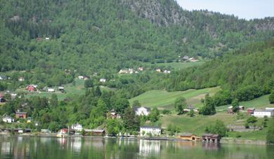 Here you can see Lårdal from Bandak where the camping is on the left.