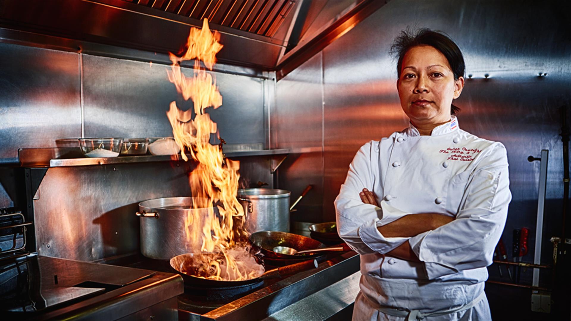 Chef Suree cooking her Thai dishes