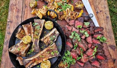 A table of fire cooked food