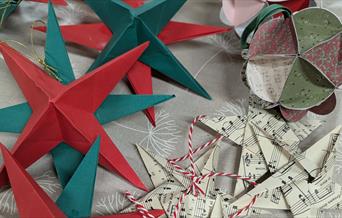 Recycled paper stars and baubels