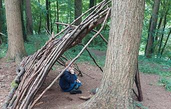 Den building in the woods