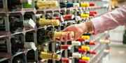 girl selecting wine from wine rack