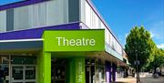 Frontage of Telford Theatre, Oakengates showing Green and Purple colours to the building