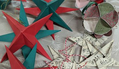 Recycled paper stars and baubels