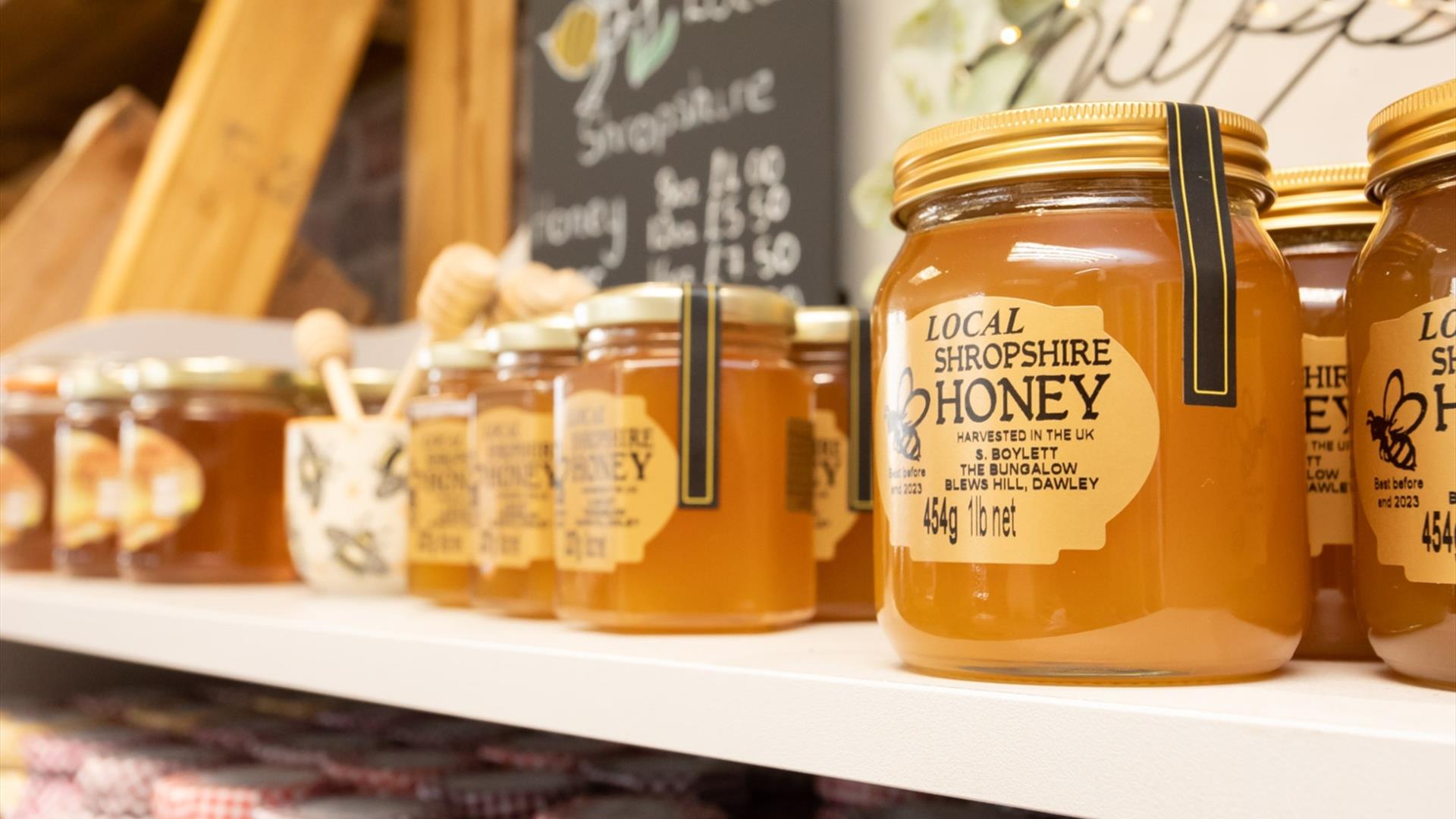 Local honey on display from Dawley in Telford