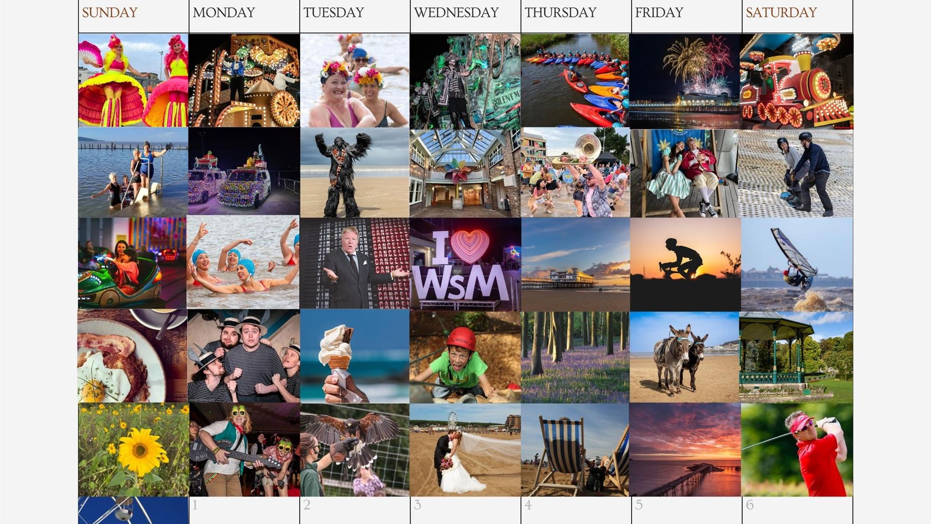 A calendar grid with a separate image for each different date