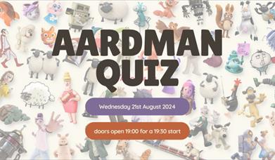 Poster with images of Aardman characters including Sean the Sheep and Wallace and Gromit. Event details.
