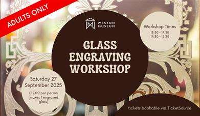 rectangular image with a glass background. in the middle of the image is information about the name of the event, its workshop times, price and date.