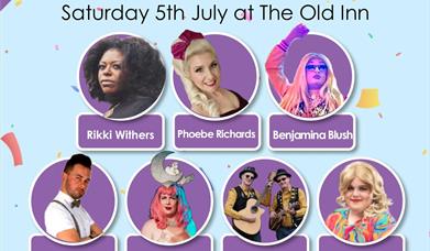 A poster featuring headshots of seven people who will be featuring at Clevedon Pride