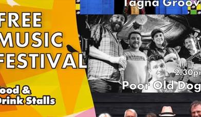 Poster featuring a free music festival in Clevedon