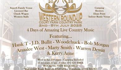 Poster advertising the Western Round-up Country & Western weekend at Court Farm, near Weston-super-Mare