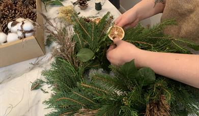 Christmas Wreath being made