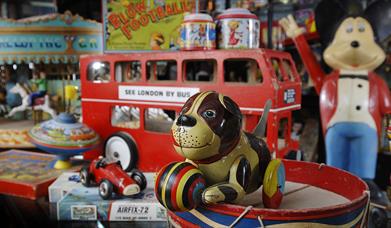 A collection of vintage toys on display at Oakham Treasures museum