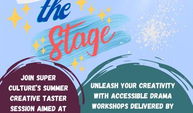 text reads "paint the stage", on a paint- covered background.