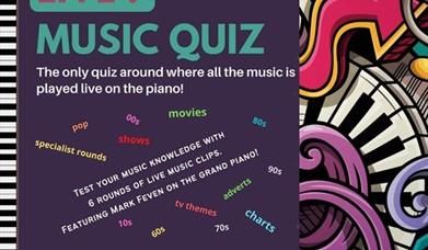 Poster advertising the Pianoman's live music quiz