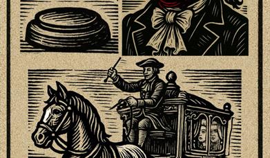 Two drawn images. One of a highwayman and the other of a court gavel