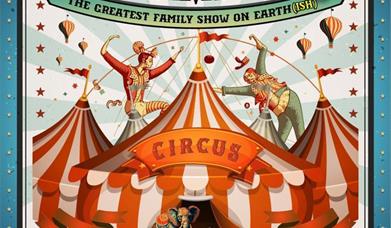 An artist impression of a circus Big Top with performers on the roof