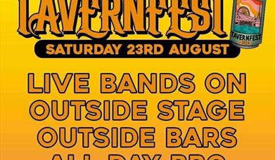 Golden poster advertising the TavernFest music festival in Weston-super-Mare