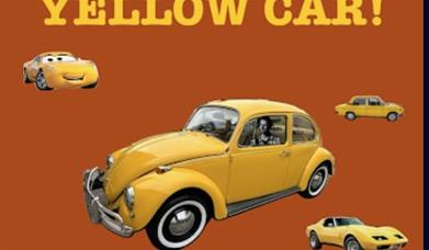 A collection of yellow cars on a brown background