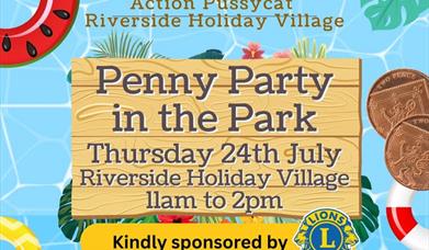 Poster advertising the Penny Party In the Park event at Riverside Holiday Village, Weston-super-Mare