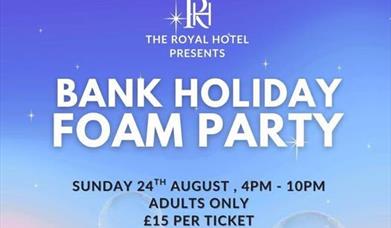 A blue poster advertising a foam party at the Royal Hotel, Weston-super-Mare