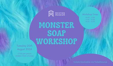 Poster that shows purple and blue monster fur with event  details.
