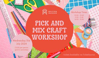 bright poster of craft supplies with event information