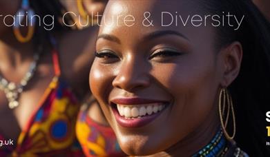 Close up of a performer in an African carnival to advertise Afri-Fest in Weston-super-Mare