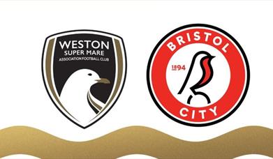Flyer featuring the crests of Bristol City FC and Weston FC advertising a football match between the two clubs