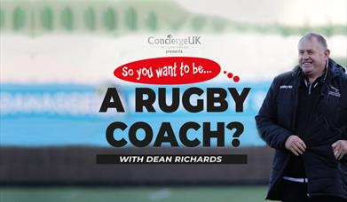 Photo of rugby coach Dean Richards and text advertising an event with him.
