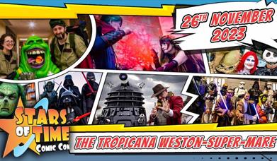 Photo collage of several characters from movies and Sci-fi to advertise the Stars of Time Event