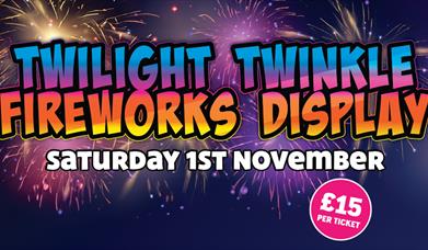 Poster advertising Puxton Park's fireworks display with images of fireworks in the background
