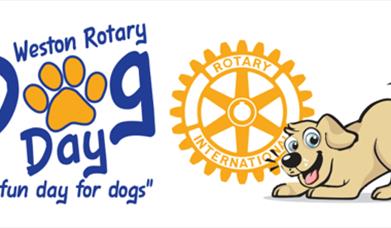 Cartoon image of a dog and a big dog paw to advertise the Weston-super-Mare Rotary Dog Day