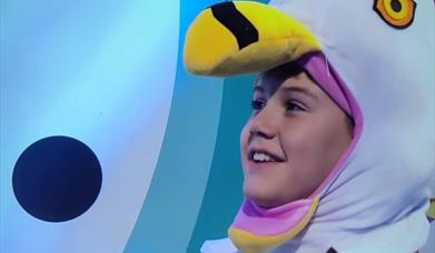 Seagull Boy Cooper Wallace - Europe's champion seagull impersonator - in his seagull costume
